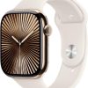 Apple Watch Series 10 GPS + Cellular 46 mm Smartwatch with Gold Titanium Case with Starlight Sport Band - M/L. Fitness Tracker, ECG App, Always-On Retina Display, Water Resistant