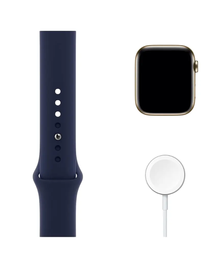 Apple Watch Series 6 (GPS + Cellular, 40mm) | Gold Stainless Steel Case 7 Apple Watch Series 6 Deep Navy Sport Band