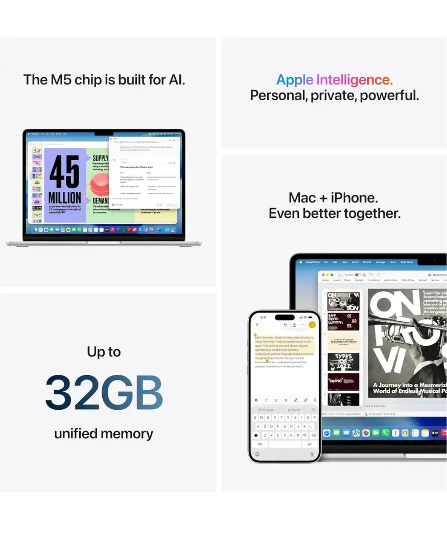 Apple MacBook Air 2026 13-inch (M5) | Built for AI & All-Day Power 7 Apple MacBook Air M5 chip with 16GB unified memory and 512GB SSD