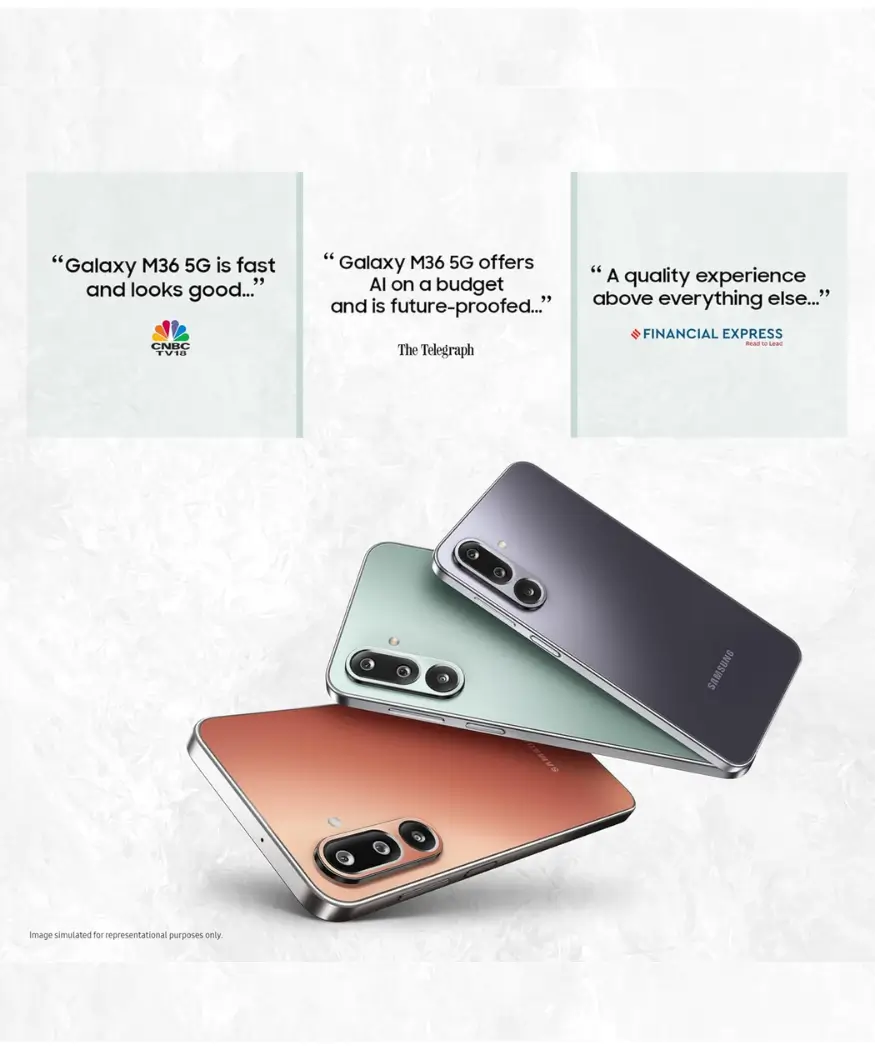 Samsung Galaxy M36 5G | AI-Powered 50MP OIS Camera & 6 Years Updates 5 Samsung Galaxy M36 5G Velvet Black and Orange Haze colours