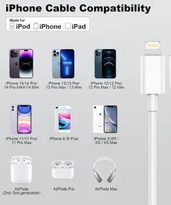 Phone Fast Charger Cable USB-A to Lightning compatible models
